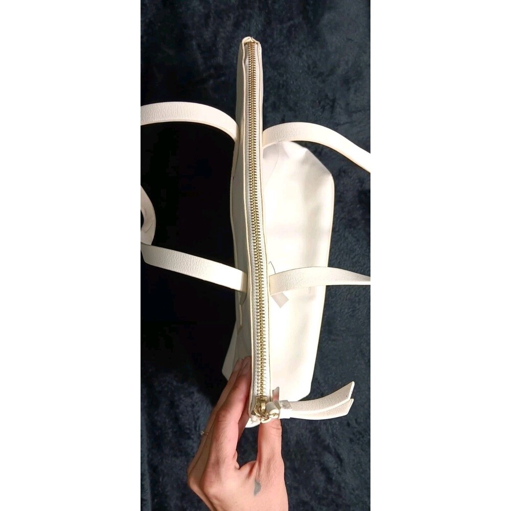NWT! Elizabeth and James Large Vegan Leather Tote Bag Cream Ivory Zip Top... - Picture 7 of 16